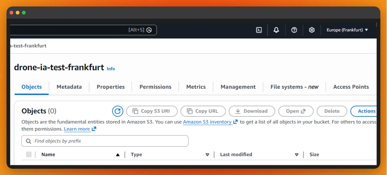 Screenshot of your S3 bucket in Frankfurt